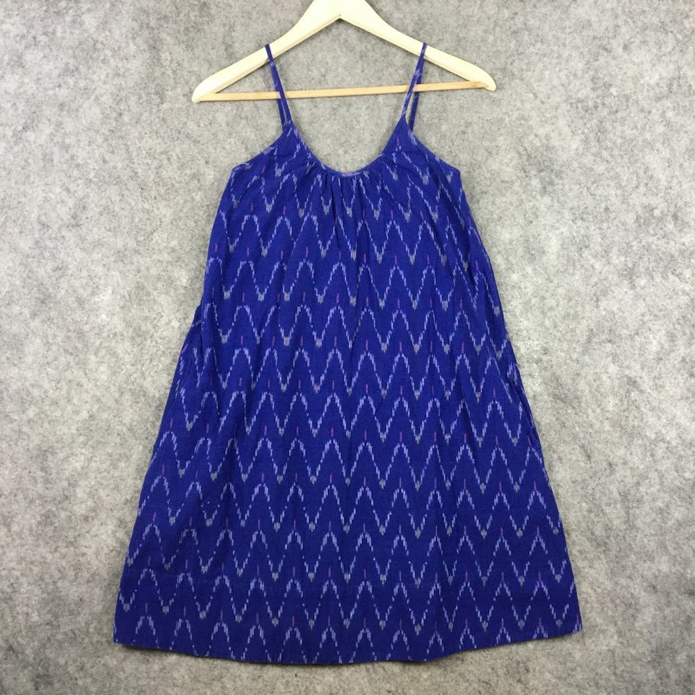 Madewell Dress XXS Tank A Line Trapeze Blue Printed Pockets Casual Festival Mini